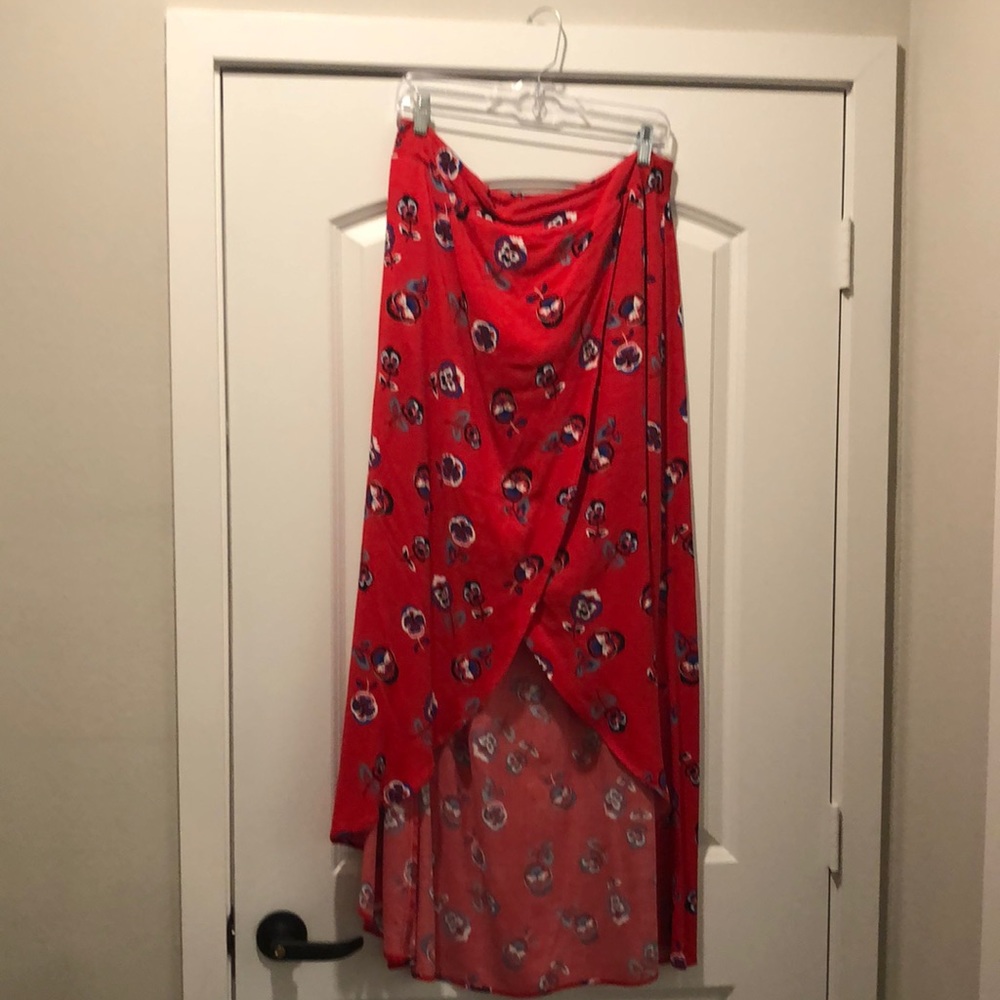 EXPRESS Red/Multi-Color Hi-Low Maxi Skirt